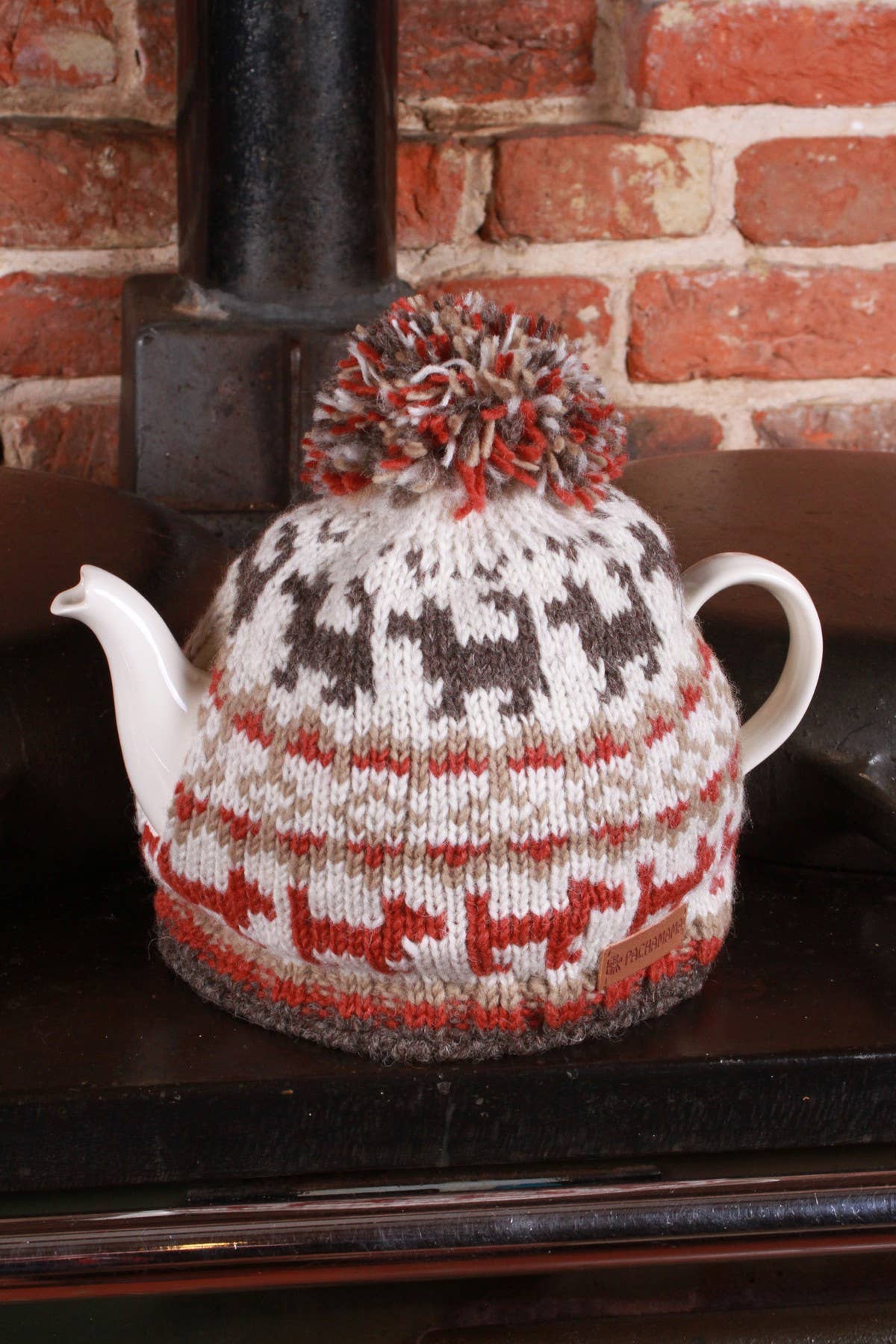 Walking the Dog Fair Isle Knit Wool Tea Cosy Tea Pot Cover