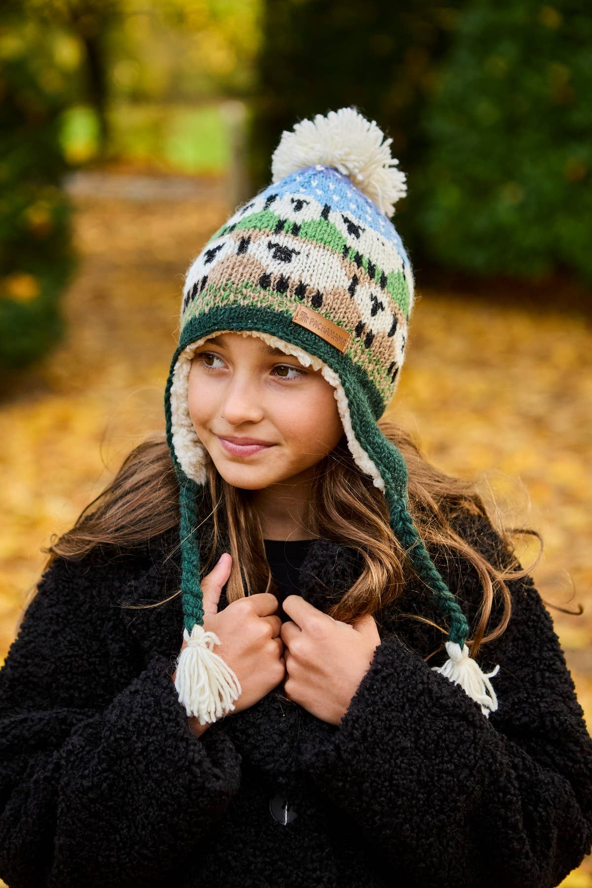 Kids Snowy Sheep Wool Chullo Hand Knit Sherpa Fleece