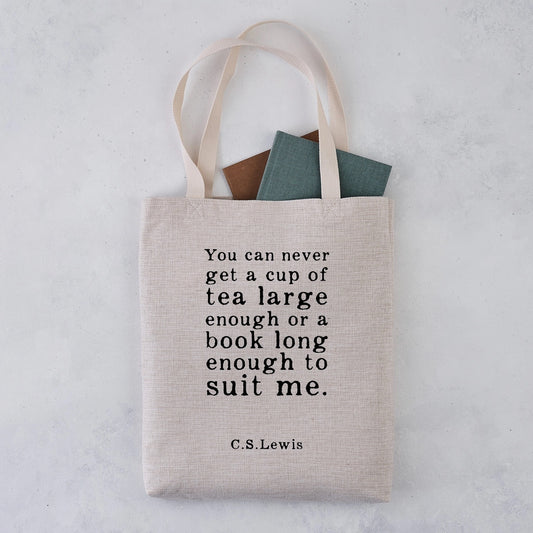 Bolsa de tela con cita literaria sobre el té de CS Lewis