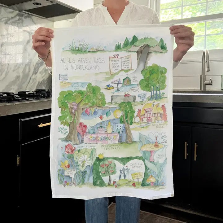 Paño de cocina con mapa de la historia de Orgullo y prejuicio