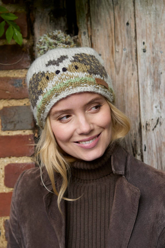 Hedgehog Natural Hand Knitted Wool Animal Bobble Beanie Hat