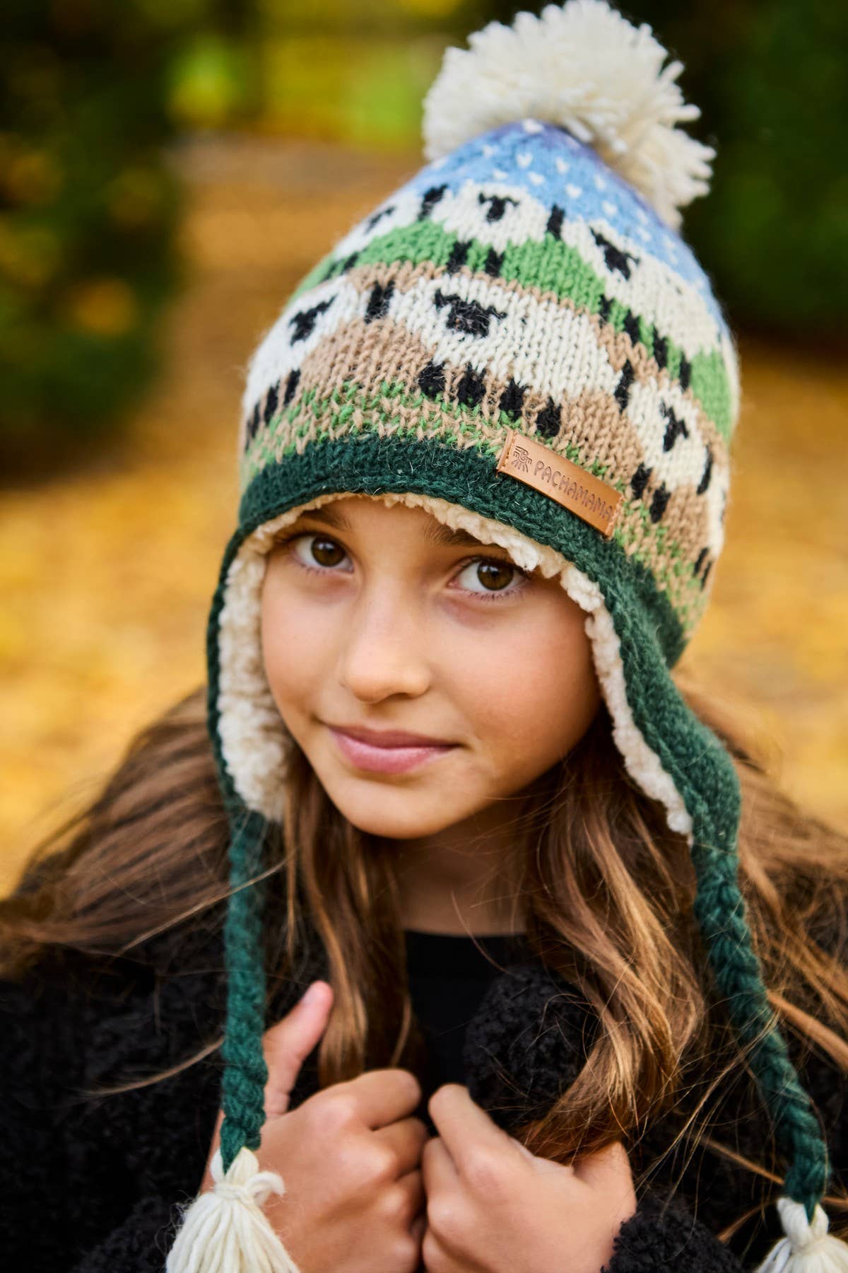 Kids Snowy Sheep Wool Chullo Hand Knit Sherpa Fleece