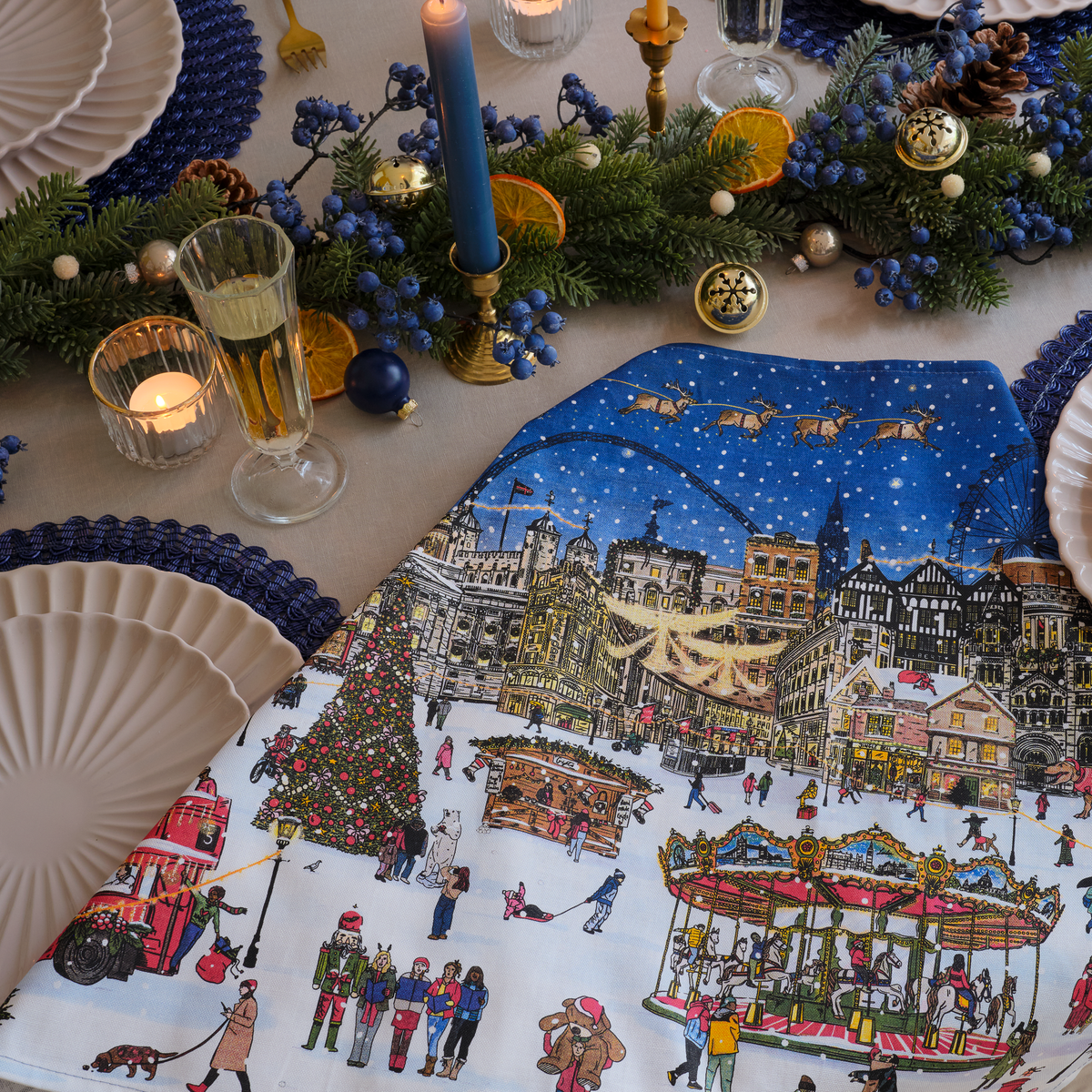 A London Christmas Tale Tea Towel