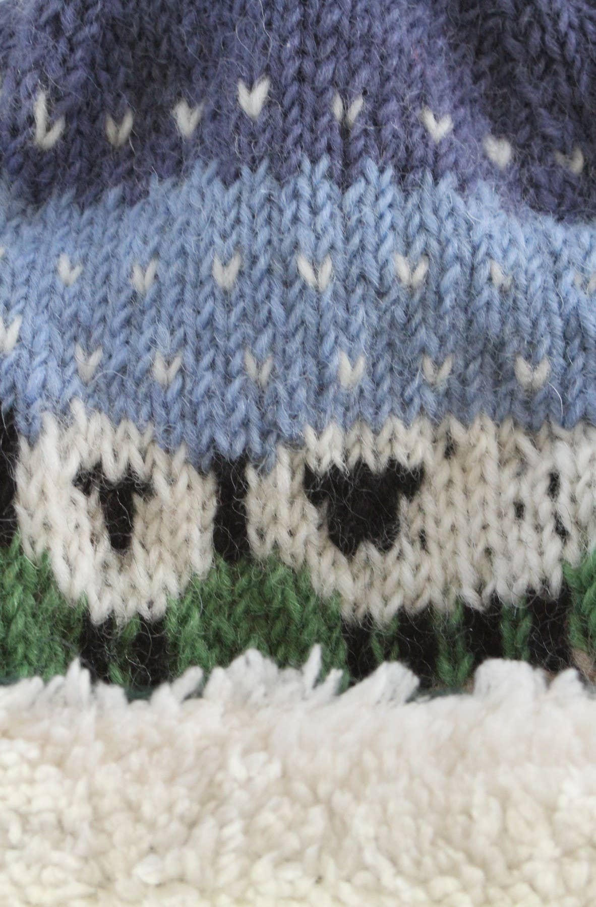 Kids Snowy Sheep Wool Chullo Hand Knit Sherpa Fleece