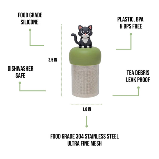 Cute Grey Cat | Floating Tea Infuser | Green Base | Grey