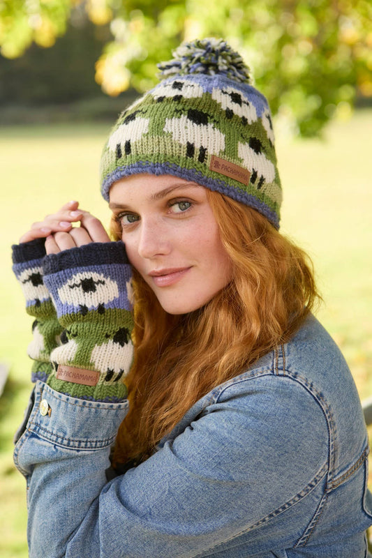 Flock of Sheep - Knitted Wool White Sheep Fingerless Gloves