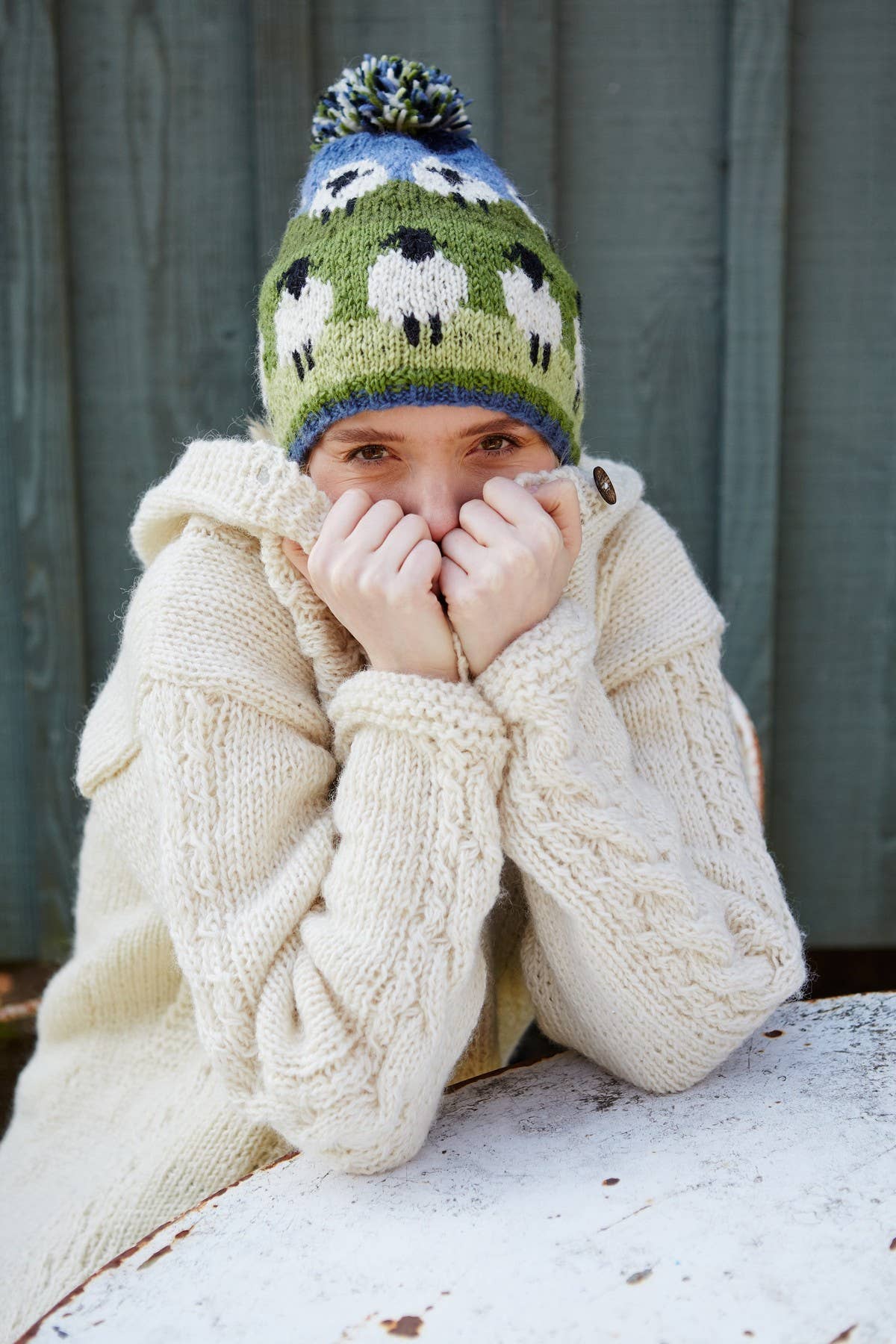 Flock of Sheep - Knitted Wool White Sheep Bobble Beanie Hat