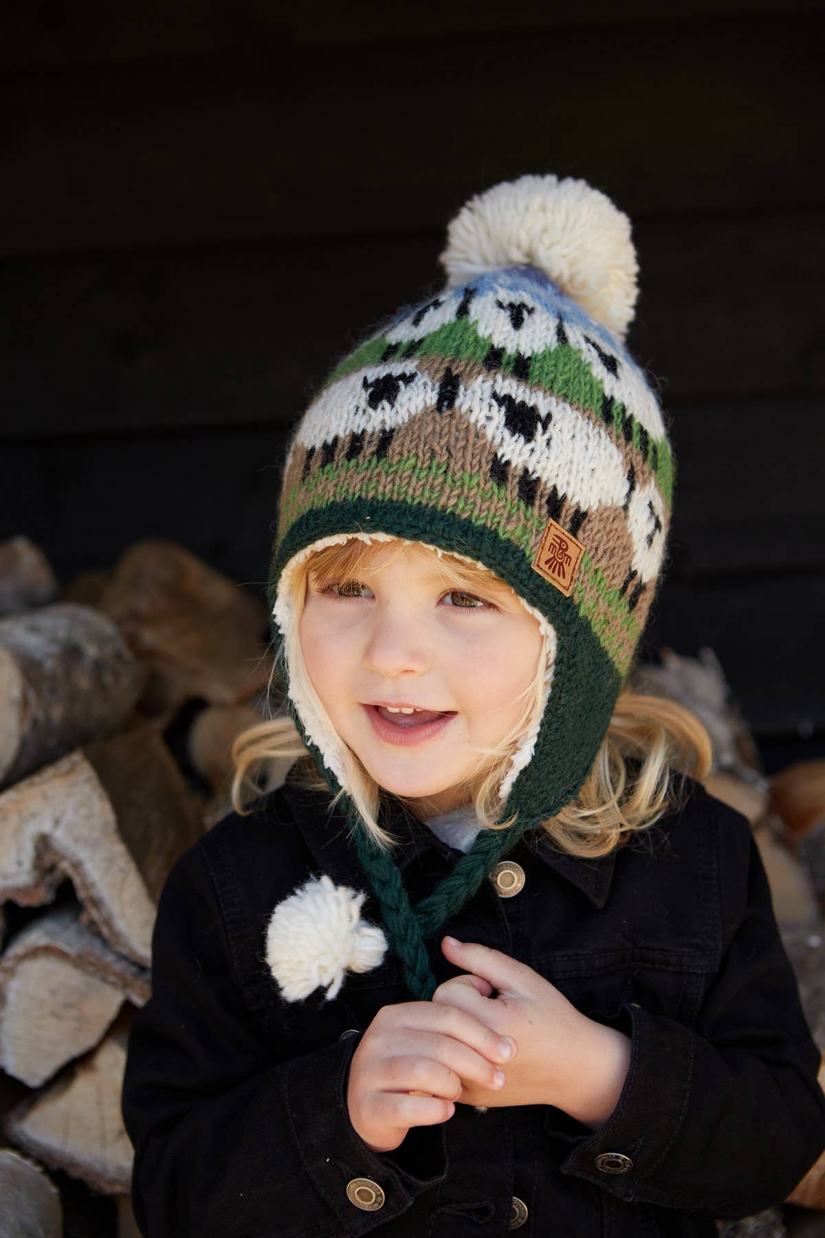 Kids Snowy Sheep Wool Chullo Hand Knit Sherpa Fleece
