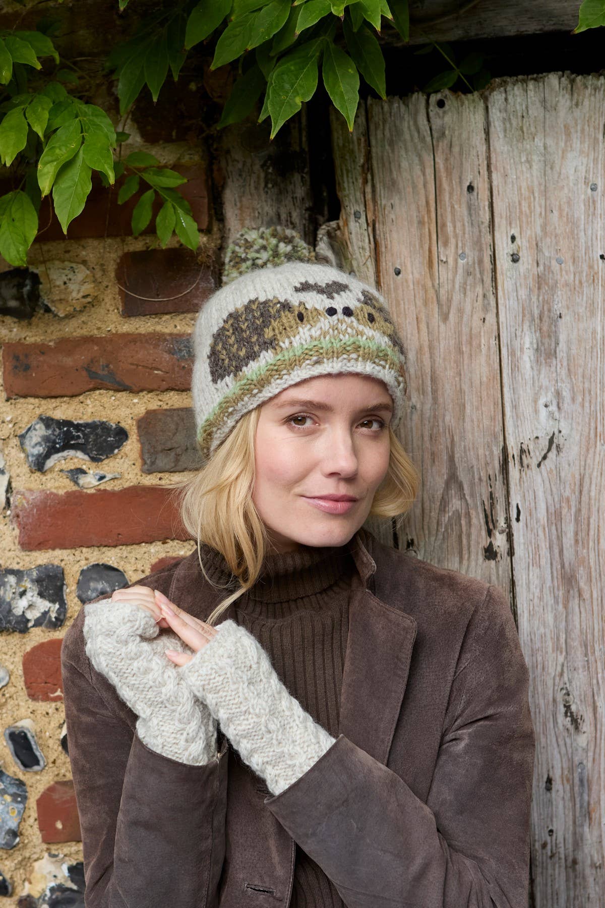 Hedgehog Natural Hand Knitted Wool Animal Bobble Beanie Hat