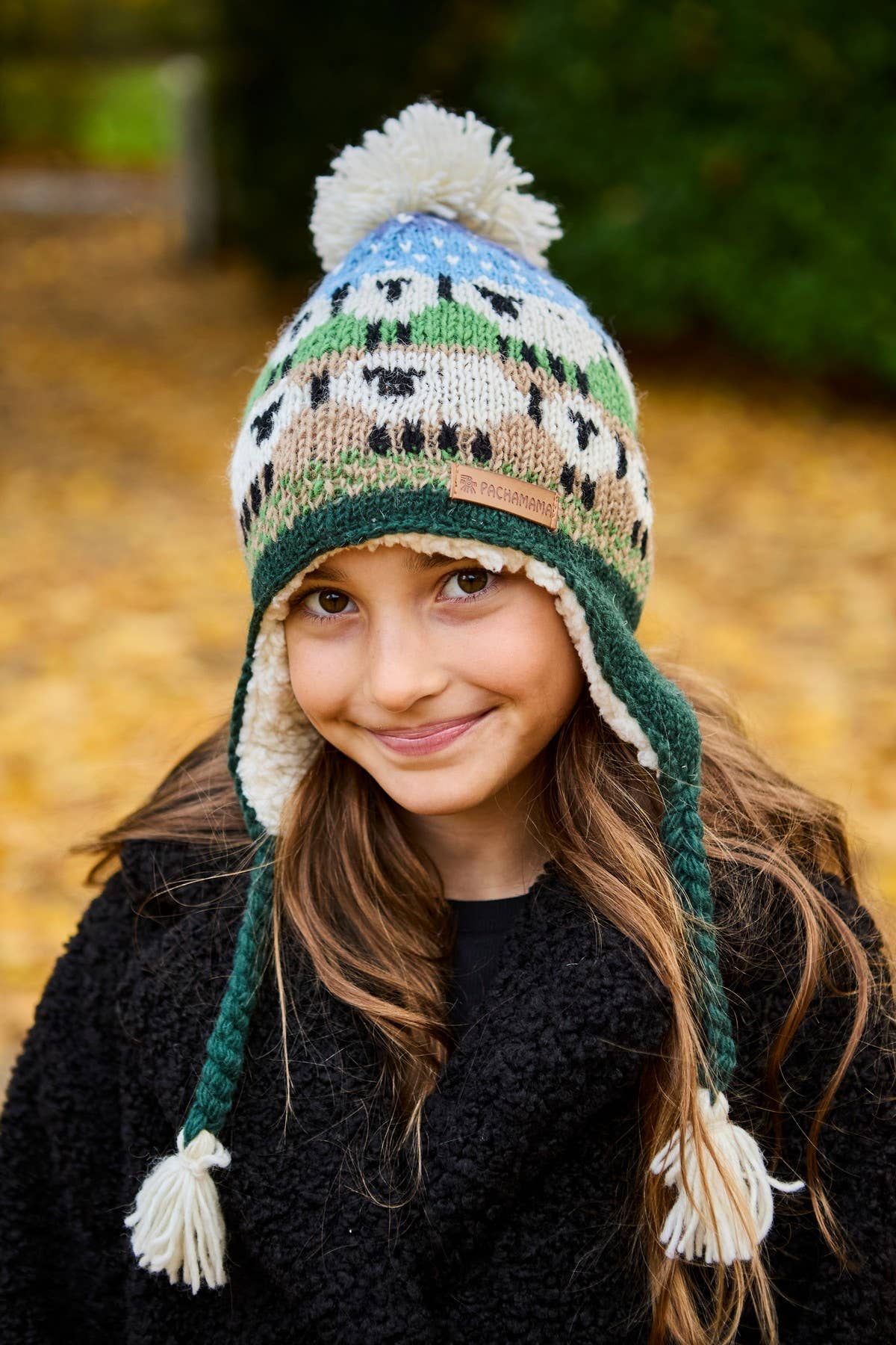 Kids Snowy Sheep Wool Chullo Hand Knit Sherpa Fleece
