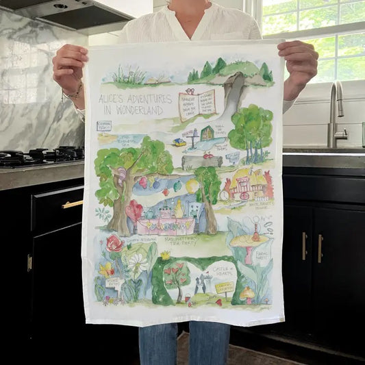 Paño de cocina con mapa de la historia de Orgullo y prejuicio