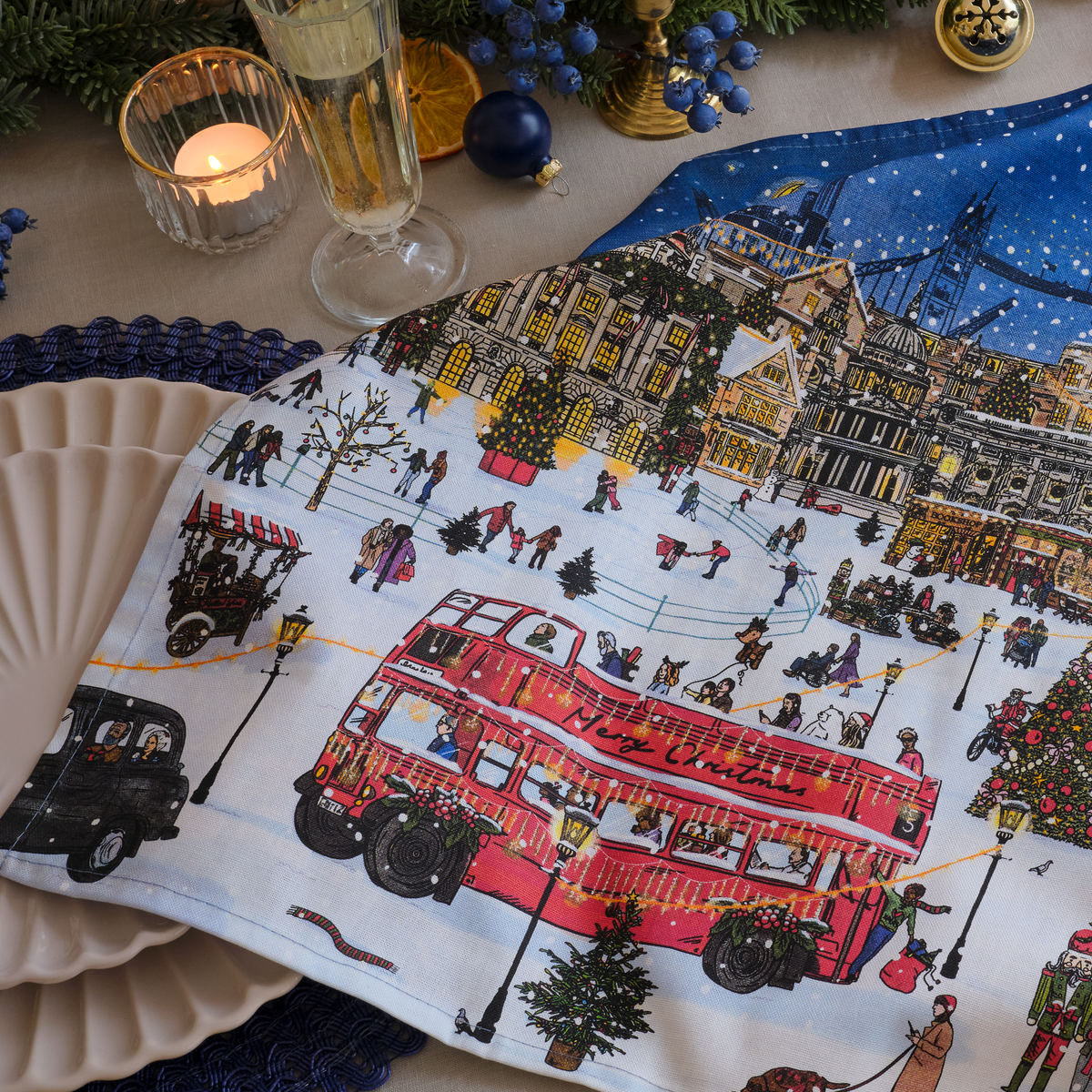 A London Christmas Tale Tea Towel
