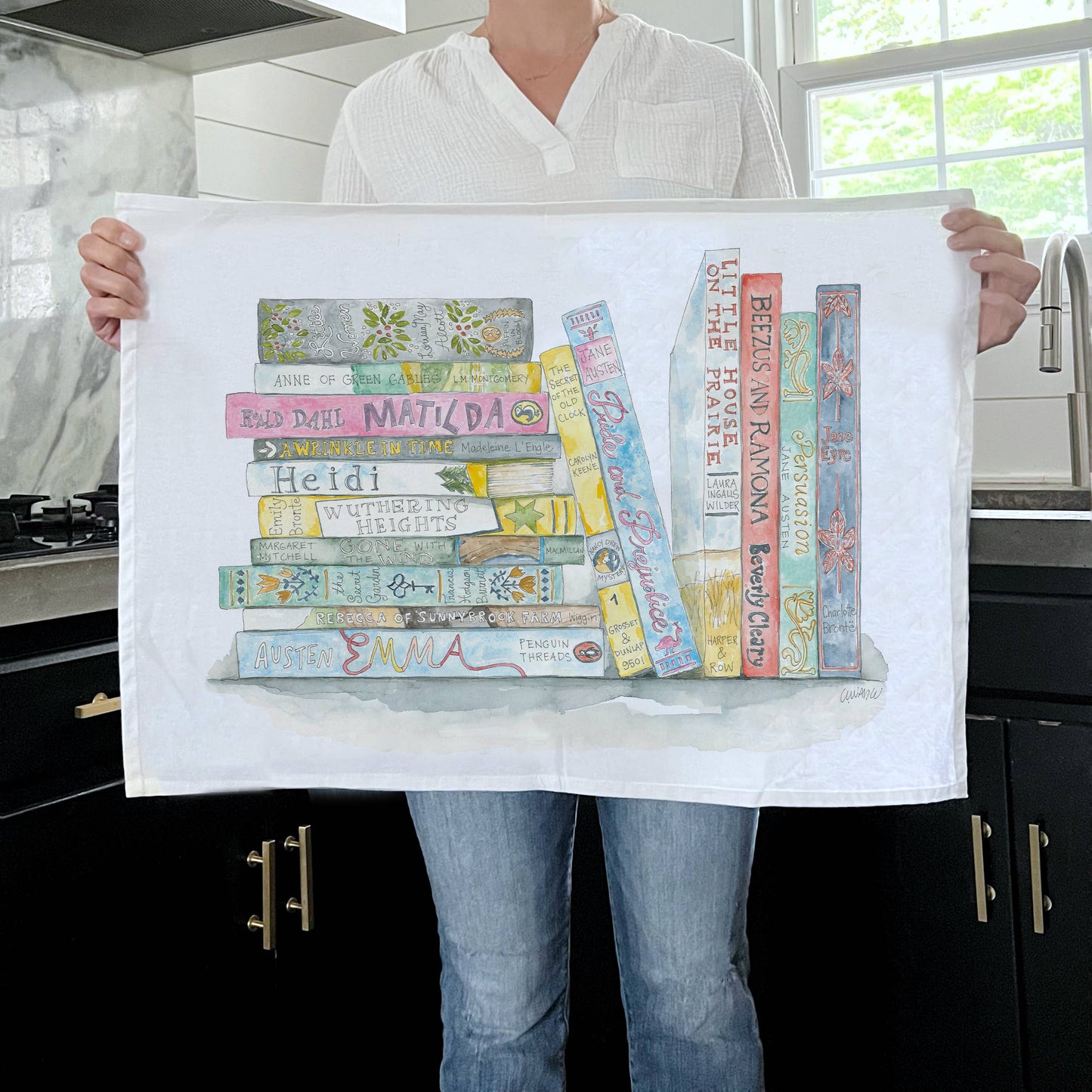 Book Stack Tea Towel