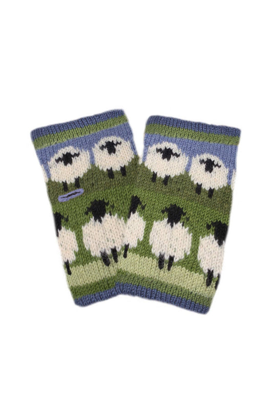 Flock of Sheep - Knitted Wool White Sheep Fingerless Gloves