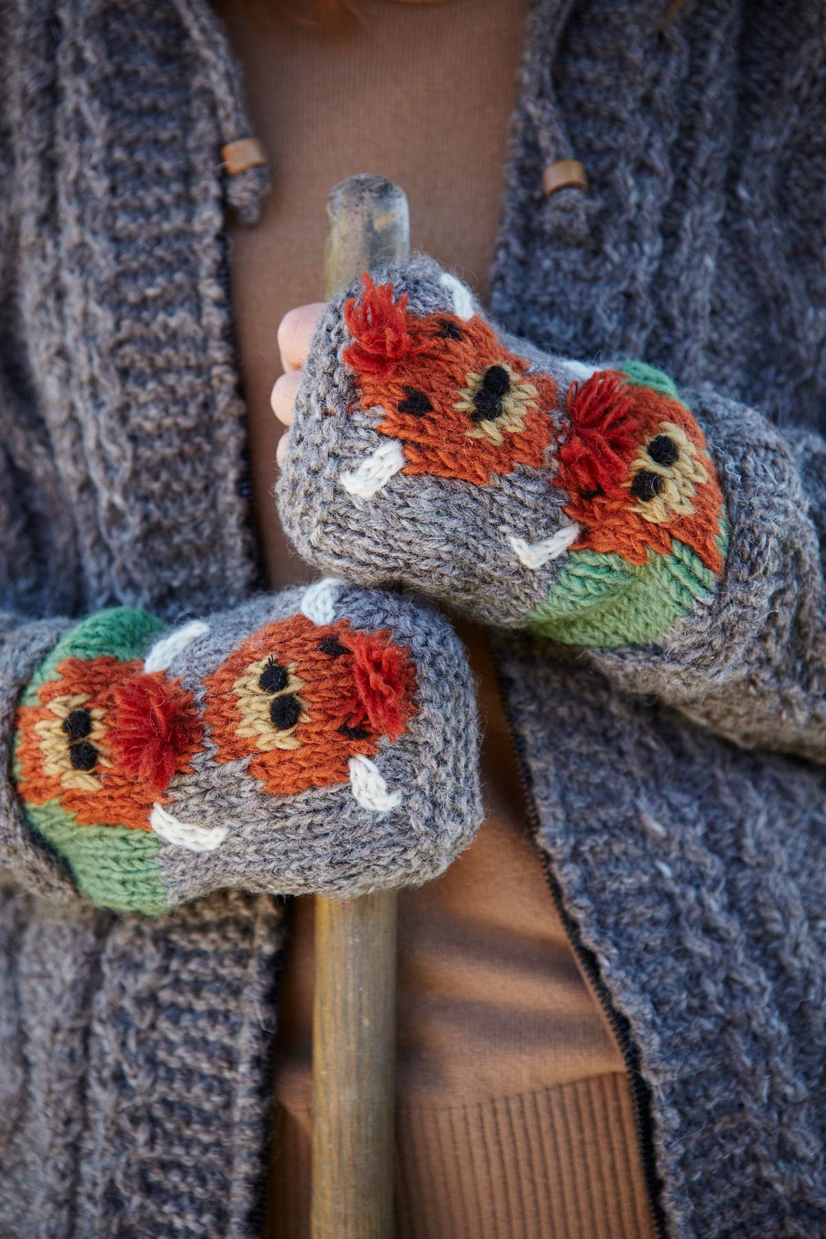 Herd of Highland Cow Knitted Wool Fingerless Gloves