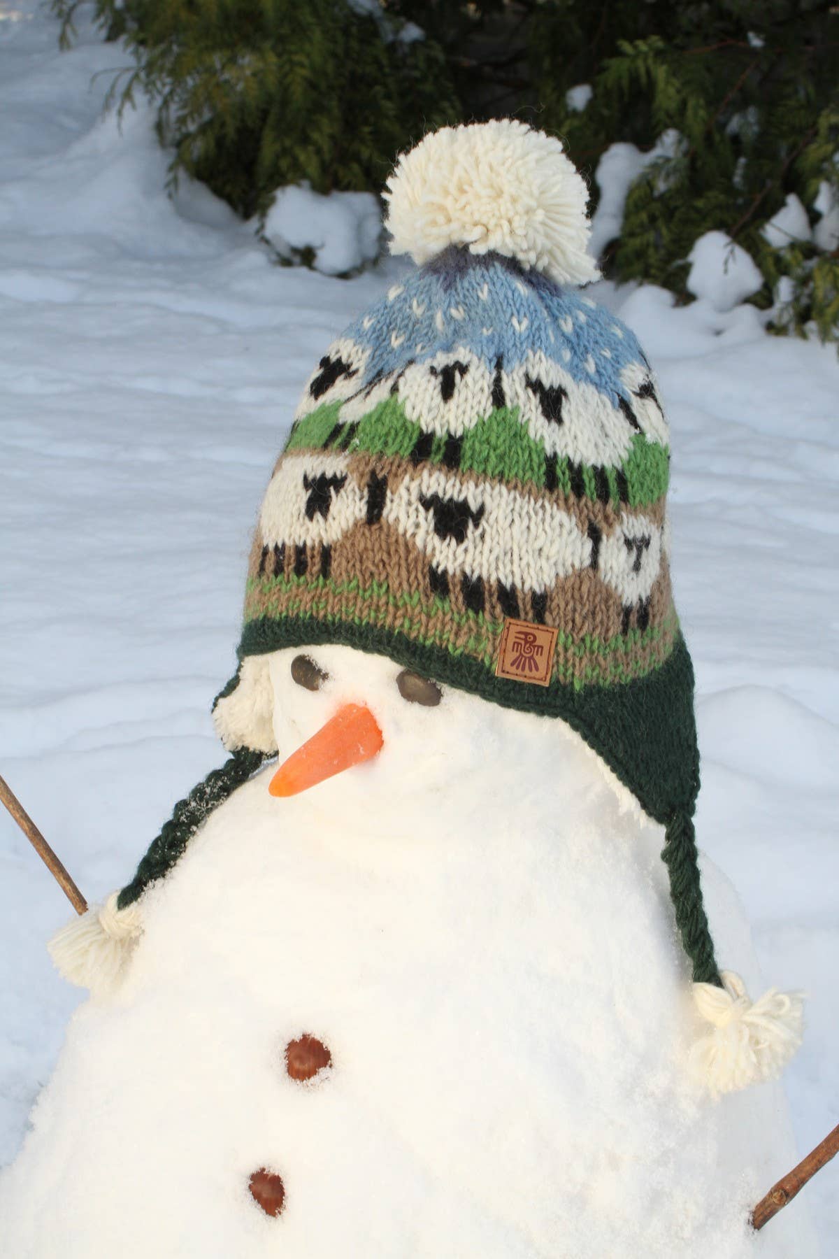 Kids Snowy Sheep Wool Chullo Hand Knit Sherpa Fleece