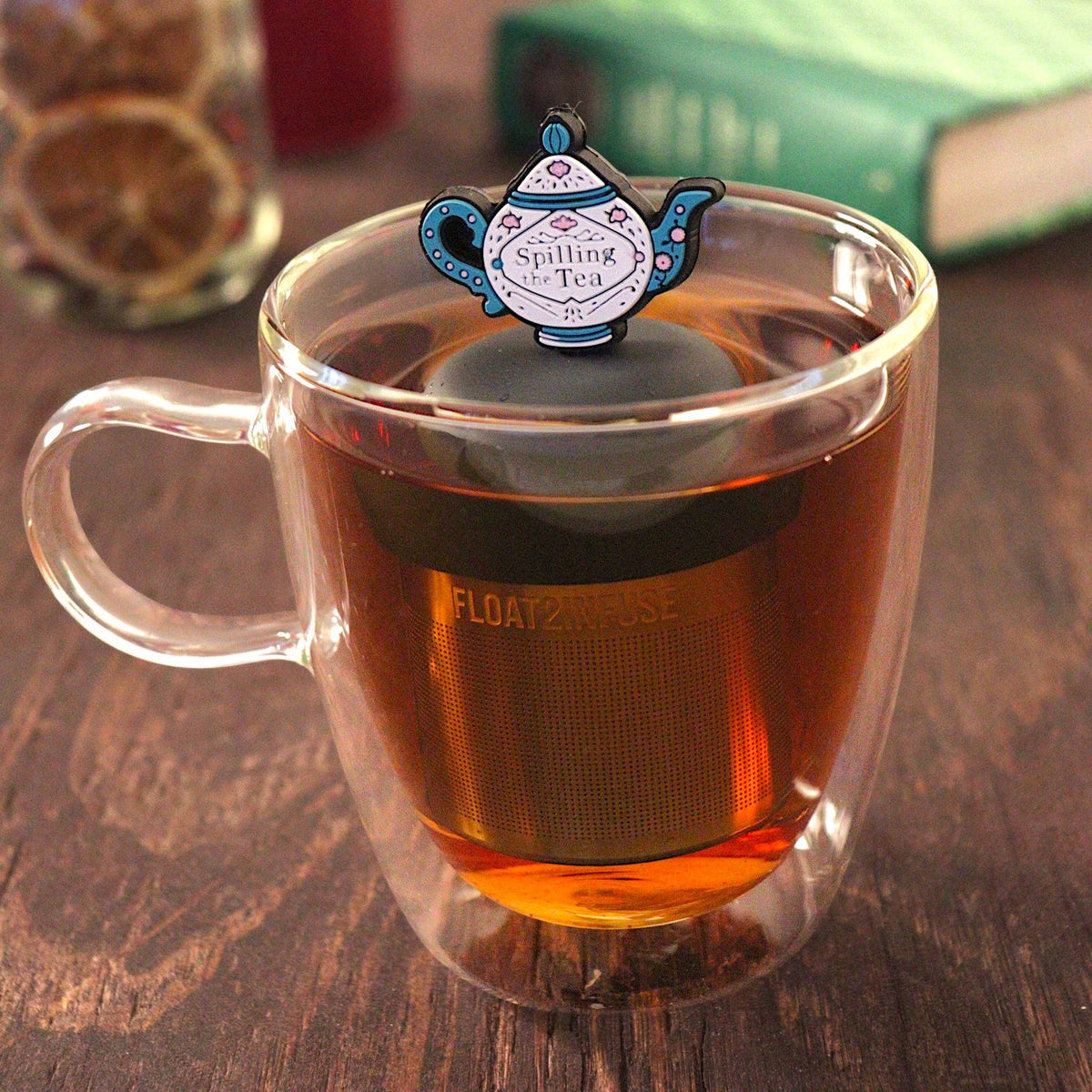 Spill the Tea | Floating Tea Infuser | Black Base | Blue