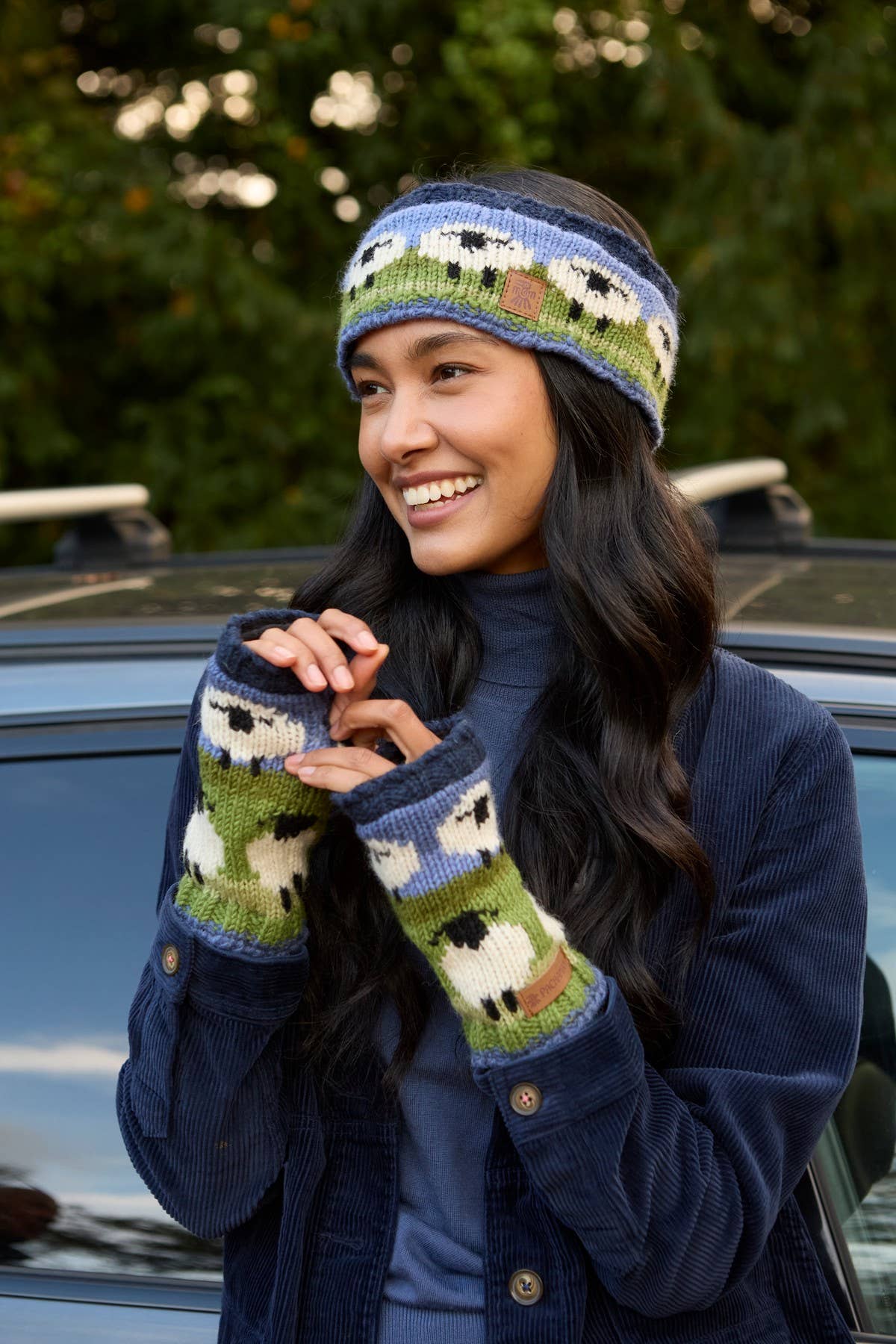 Flock of Sheep - Knitted Wool White Sheep Fingerless Gloves