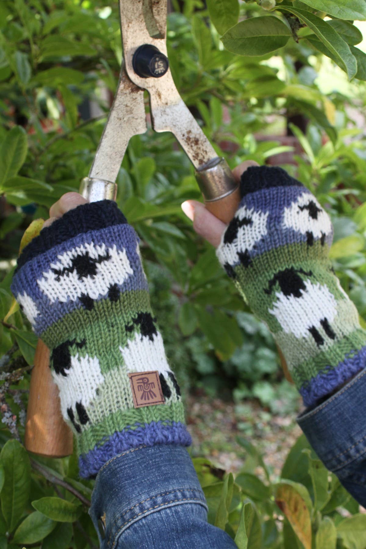 Flock of Sheep - Knitted Wool White Sheep Fingerless Gloves
