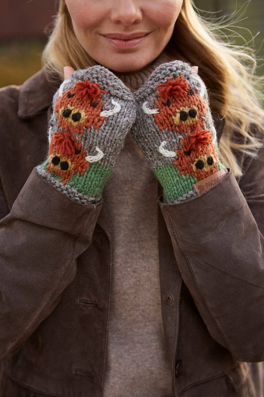 Herd of Highland Cow Knitted Wool Fingerless Gloves