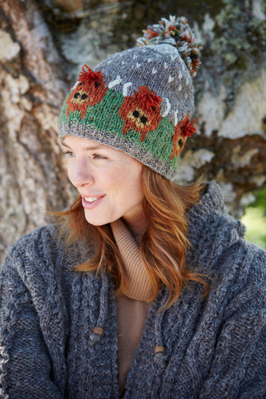 Herd of Highland Cow Knitted Wool Bobble Beanie Hat